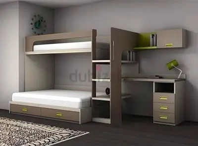 Bunk Bed with Built-in Desk, Shelves and Drawers - Space-Saving Bedroom Set