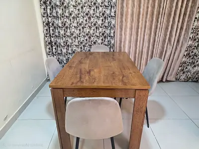 Solid Wood Dining Table with 4 Upholstered Chairs - Used