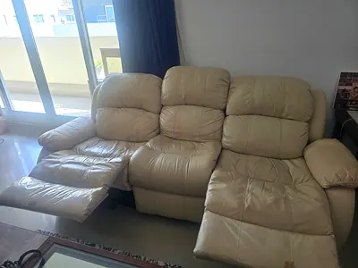 Beige 3-Seater Leather Recliner Sofa  - Good Condition