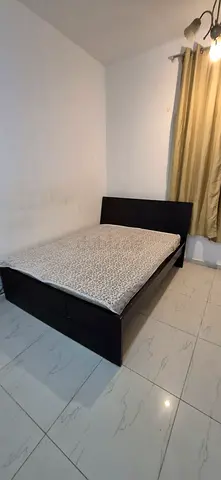 Queen wooden platform bed frame with mattress - dark brown