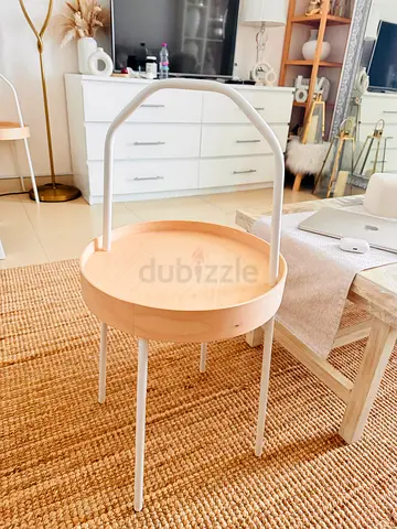 Ikea burvik Round Wooden Side Table with Handle - Light Oak  White in excellent condition