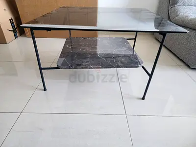 Modern Glass and Marble Coffee Table with Lower Shelf