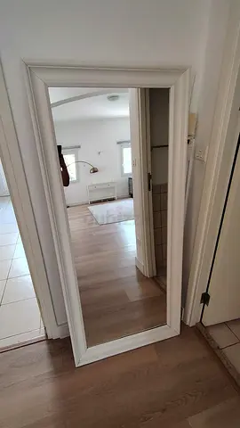 White Full-Length Floor Mirror with Decorative Frame - Good Condition