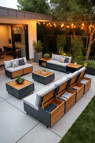 Modern Outdoor Modular Sofa Set with Storage and Coffee Tables