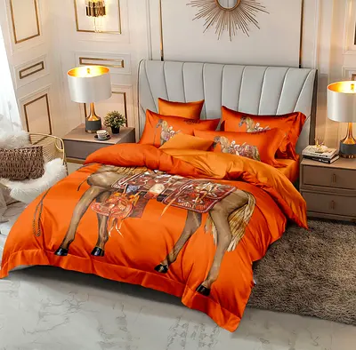 Hermes’s Orange Horse-print Bedding Set - Duvet Cover with Pillowcases king size