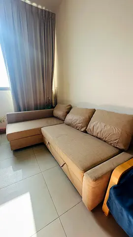 IKEA Corner Sofa-bed with Storage – Beige Color  Comfortable  spacious sofa-bed in good condition