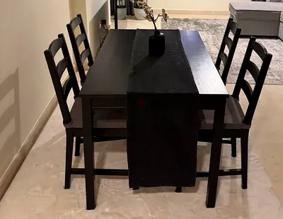 Black Wooden Dining Table with 4 Chairs