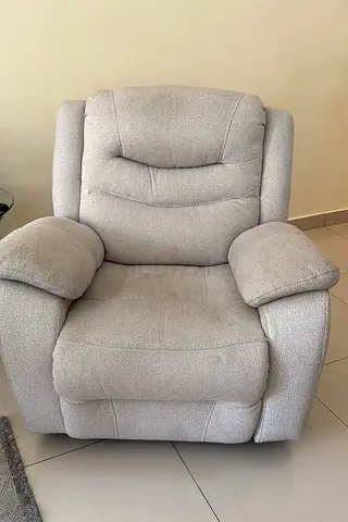 Comfortable Light Grey Fabric Recliner Armchair - Good Condition