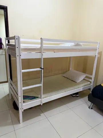 White Wooden Bunk Bed - Single over Single, Good Condition