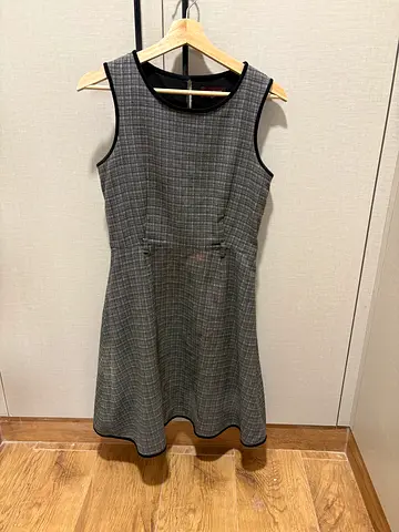 Grey Checked Sleeveless Dress with Black Trim - Size S (preloved)