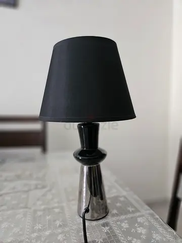 Black Table Lamp with Silver Base - Good Condition