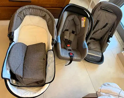 3-piece baby travel set: bassinet, infant car seat  stroller seat (grey)