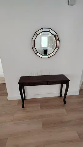 Solid Wood Console Table with Decorative Wall Mirror - Dark Finish