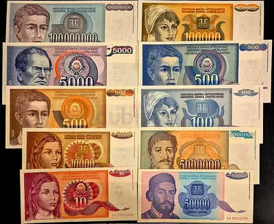 YUGOSLAVIA BANKNOTE SET 1985-1993