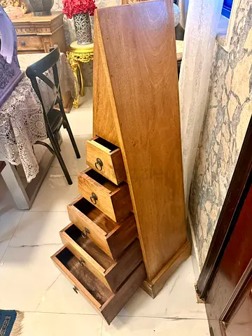 Tall Narrow Wooden Drawer Chest - 5 Step Drawers