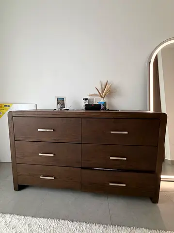 6-Drawer Wooden Dresser — Dark Walnut