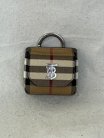 Burberry check leather keyring earphone case in vintage Nova check