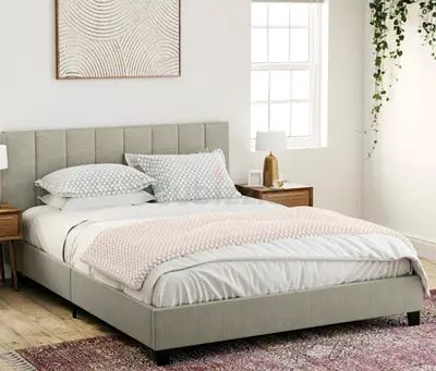 Queen Fabric Bed Frame with Padded Headboard - Light Grey