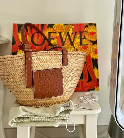 Loewe Medium Basket Bag - Tan/Natural (Full Set)