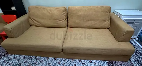 3+2-Seater Beige Italian Fabric Sofa in Good Condition. Very caredully used. Washable covers.