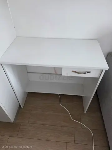 Compact white study desk with single drawer - good condition