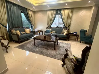 Classic carved wood living room sofa set with coffee table and carpet