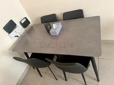 Compact 4-Seater Dining Table with Chairs - Dark Grey Modern Set