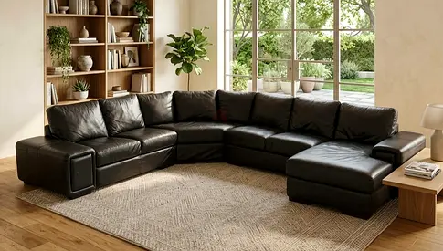 Sectional Sofa pure Leather with Chaise — Good Condition