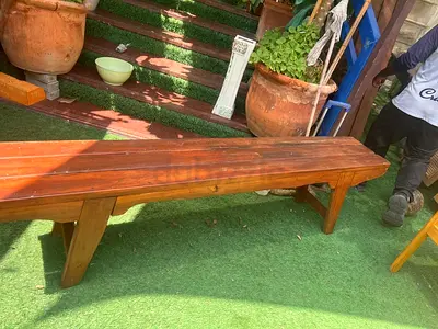 Solid Wooden Outdoor Bench — Long Teak-Style Seating