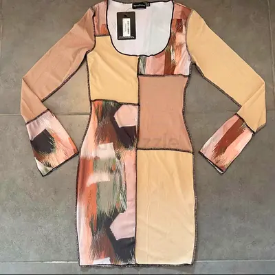 Fitted Patchwork Long Sleeve Mini Dress