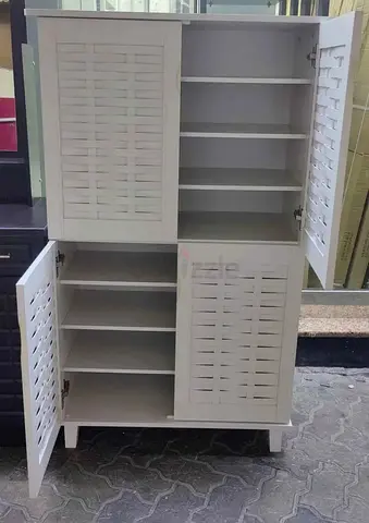 White Wooden Storage Cabinet with Shelves - Good Condition