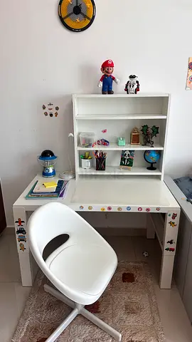 White Kids Study Desk with Shelves and Chair