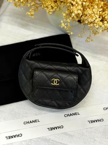 Chanel Black Caviar Leather Mini Round Hobo bag