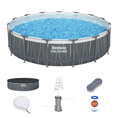Bestway Steel Pro MAX Above Ground Swimming Pool (15 x 42) | Family Pool with Color-Changing Pool
