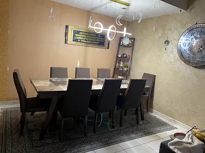 Wooden 8-Seater Dining Table with Chairs — Good Condition