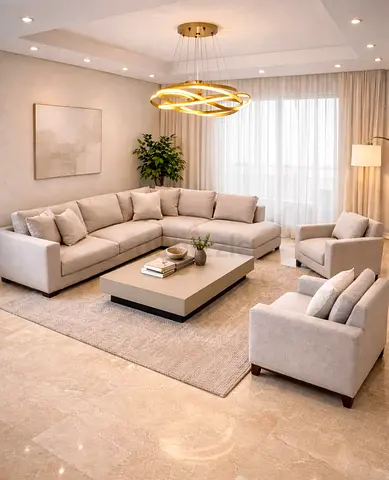 Light Beige Corner Sofa Set with Armchair
