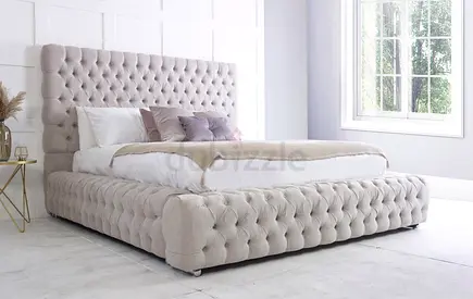Tufted Upholstered King Bed with High Headboard - Beige