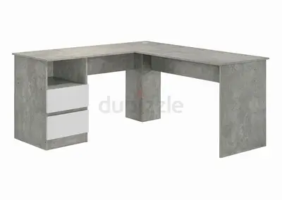 L-shaped Concrete Finish Corner Office Desk with 2 Drawers