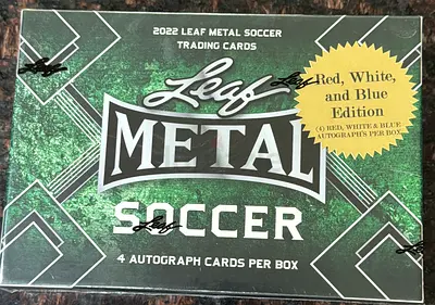 2022 Leaf Metal Soccer Red, White  Blue Edition - Sealed Box (4 Autographs)