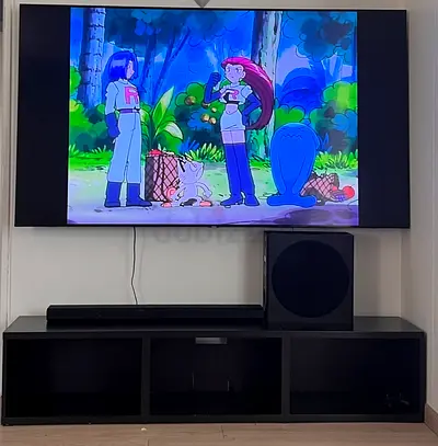 80 Wall-Mounted Flat Panel TV with Soundbar  Subwoofer (Set) - Good Condition - 2 remote controls