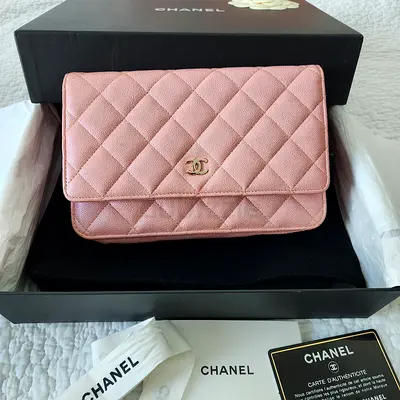 Chanel Wallet On Chain WOC Iridescent Pink Caviar Gold Hardware