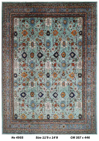 Majlis Afghan handmadeLight Blue Traditional floral Area Rug (CM 357 x 446) - majlis carpet