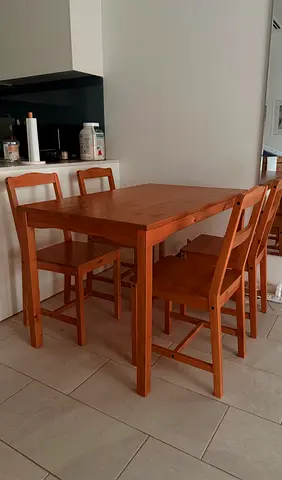 Solid Wood Dining Table with 4 Matching Chairs - Good Condition