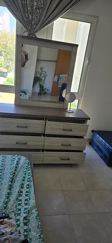 Wooden Dresser with Mirror and Six Drawers - Light Oak Finish
