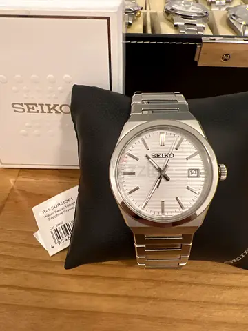 Seiko Stainless Steel Mens Watch with White Textured Dial