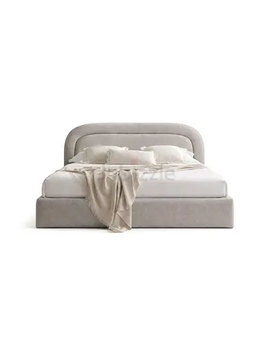 Round edges light gray velvet upholstered king hydraulic bed frame