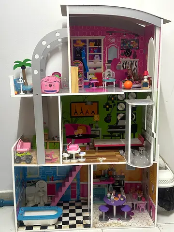 Large Wooden Dollhouse with Furniture and Accessories