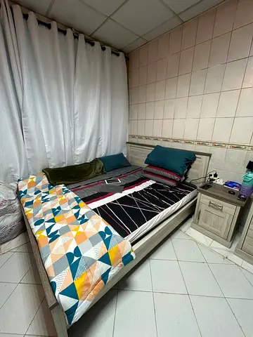 Single bed frame with mattress and bedside table, dressing table with Cabinet, Refrigerator