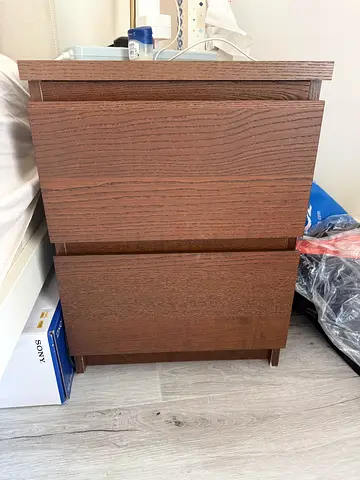 2x Two Wooden Nightstand / Bedside Table Brown