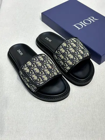 Dior Men’s Oblique Slide Sandals – Black/Gray, Size 40 to 47